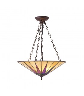 3 Light Large Ceiling Pendant Bronze, Amber, Tiffany Glass, E27 - 1