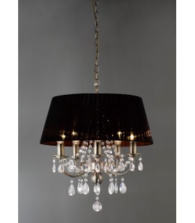Ceiling Pendant with Black Shade 5 Light Antique Brass, Crystal - 2