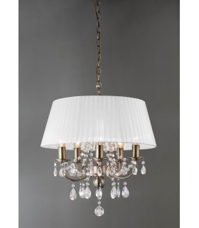 Ceiling Pendant with White Shade 5 Light Antique Brass, Crystal - 2