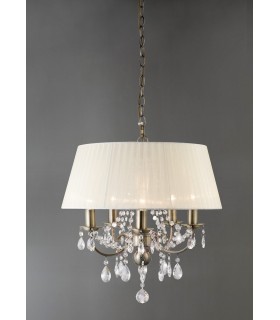 Ceiling Pendant with Ivory Cream Shade 5 Light Antique Brass, Crystal - 2