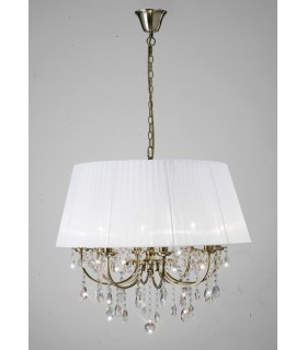 Ceiling Pendant with White Shade 8 Light Antique Brass, Crystal - 2