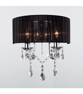 Wall Lamp Switched with Black Shade 2 Light Polished Chrome, Crystal - 2
