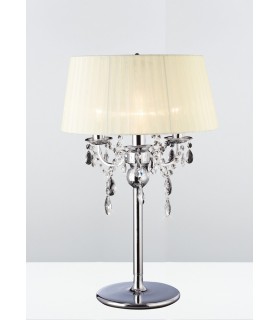 Table Lamp with Ivory Cream Shade 3 Light Polished Chrome, Crystal - 2