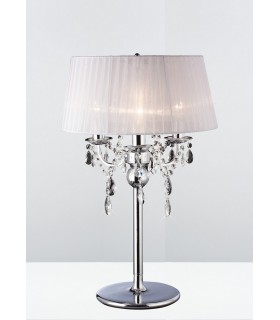 Table Lamp with White Shade 3 Light Polished Chrome, Crystal - 2