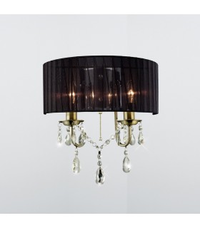 Wall Lamp with Black Shade 2 Light Antique Brass, Crystal - 2