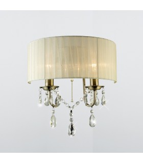 Wall Lamp Switched with Ivory Cream Shade 2 Light Antique Brass, Crystal - 2