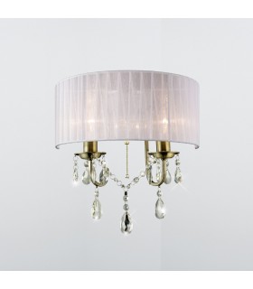 Wall Lamp Switched with White Shade 2 Light Antique Brass, Crystal - 2