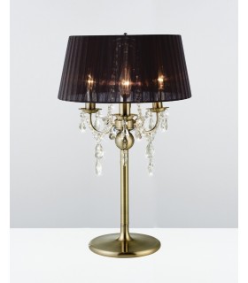 Table Lamp with Black Shade 3 Light Antique Brass, Crystal - 2
