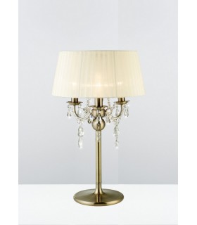Table Lamp with Cream Shade 3 Light Antique Brass, Crystal - 2