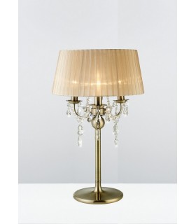 Table Lamp with Soft Bronze Shade 3 Light Antique Brass, Crystal - 2