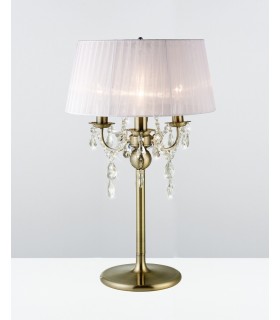 Table Lamp with White Shade 3 Light Antique Brass, Crystal - 2