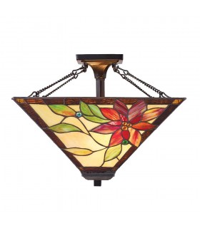 2 Light Medium Semi Flush Ceiling Light Bronze, Tiffany glass, E27 - 1