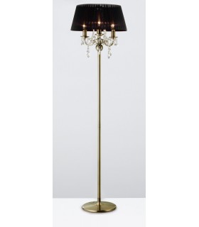 Floor Lamp with Black Shade 3 Light Antique Brass, Crystal - 2