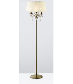 Floor Lamp with Cream Shade 3 Light Antique Brass, Crystal - 2