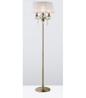 Floor Lamp with White Shade 3 Light Antique Brass, Crystal - 2