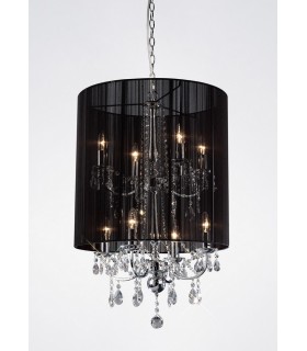 Ceiling Pendant with Black Shade 8 Light Polished Chrome, Crystal - 2