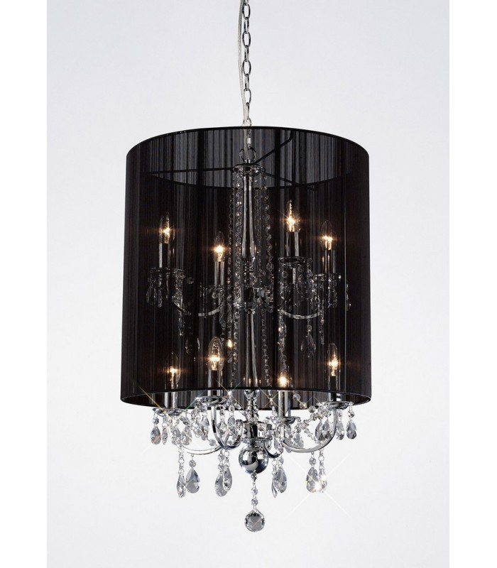 Ceiling Pendant with Black Shade 8 Light Polished Chrome, Crystal - 2