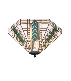 2 Light Medium Ceiling Flush Light Dark Bronze, Tiffany Glass, E27 - 1