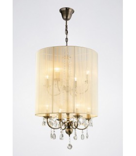 Ceiling Pendant with Ivory Cream Shade 8 Light Antique Brass, Crystal - 2