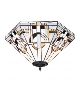 2 Light Medium Ceiling Flush Light Tiffany Style Glass, E27 - 1