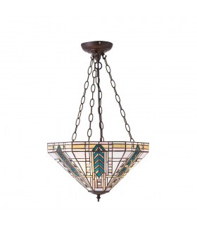 3 Light Medium Inverted Ceiling Pendant Bronze, Tiffany glass, E27 - 1