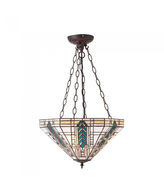 3 Light Medium Inverted Ceiling Pendant Bronze, Tiffany glass, E27 - 1