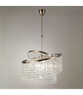 Telescopic Ceiling Pendant 8 Light with Adjustable Rings Antique Brass, Crystal - 2