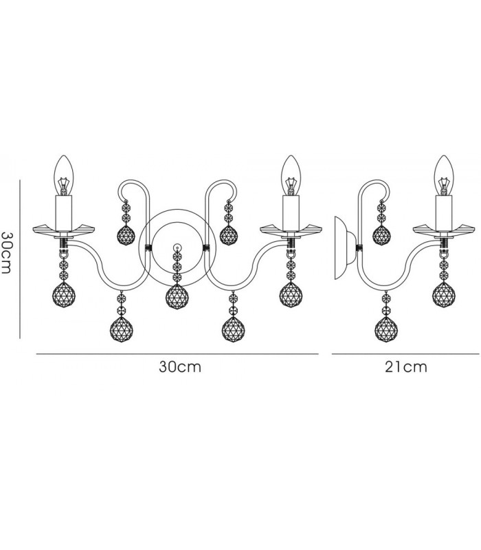 Wall Lamp Switched 2 Light Polished Chrome, Crystal - 3