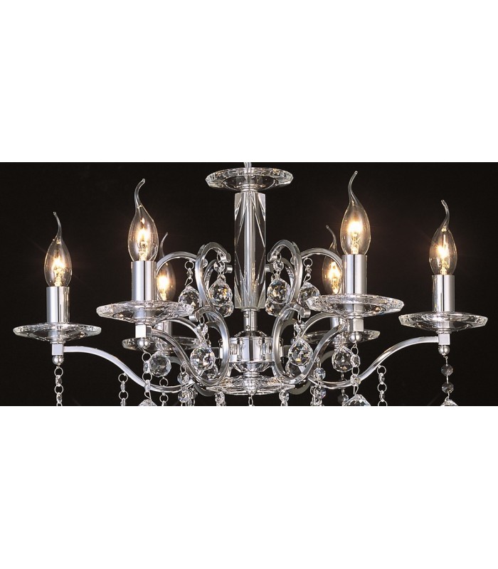 Ceiling Pendant Chandelier 6 Light Polished Chrome, Crystal - 5