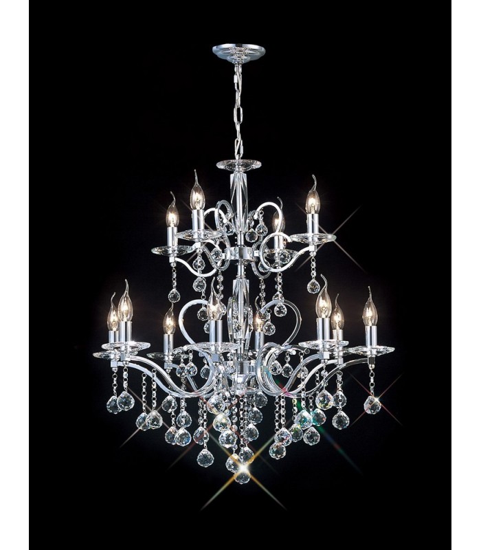 Ceiling Pendant Chandelier 2 Tier 12 Light Polished Chrome, Crystal (Item Requires Assembly) - 2