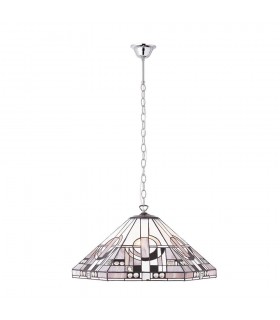 3 Light Large Ceiling Pendant Tiffany glass, chrome effect plate, E27 - 1