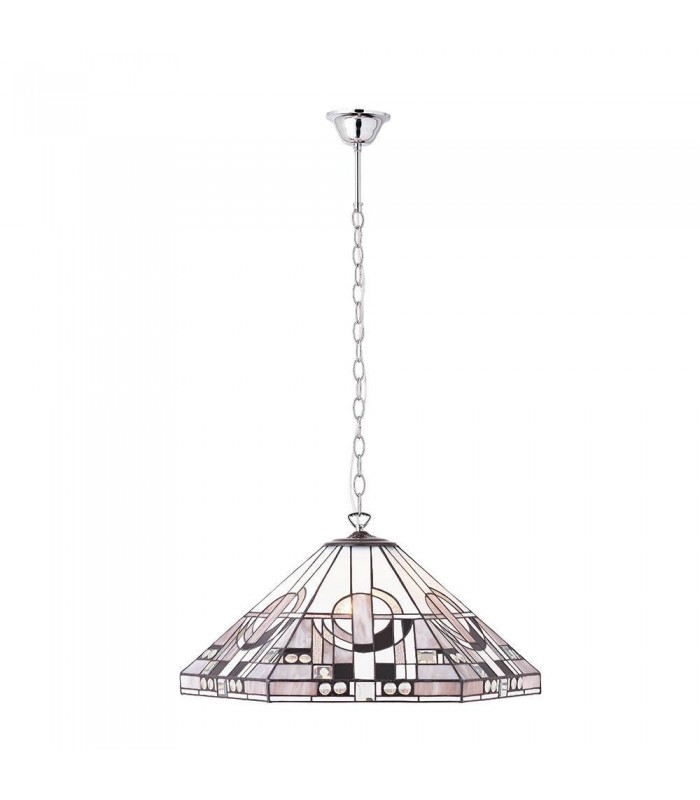 3 Light Large Ceiling Pendant Tiffany glass, chrome effect plate, E27 - 1