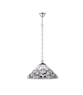 1 Light Medium Ceiling Pendant Tiffany glass, chrome effect plate, E27 - 1