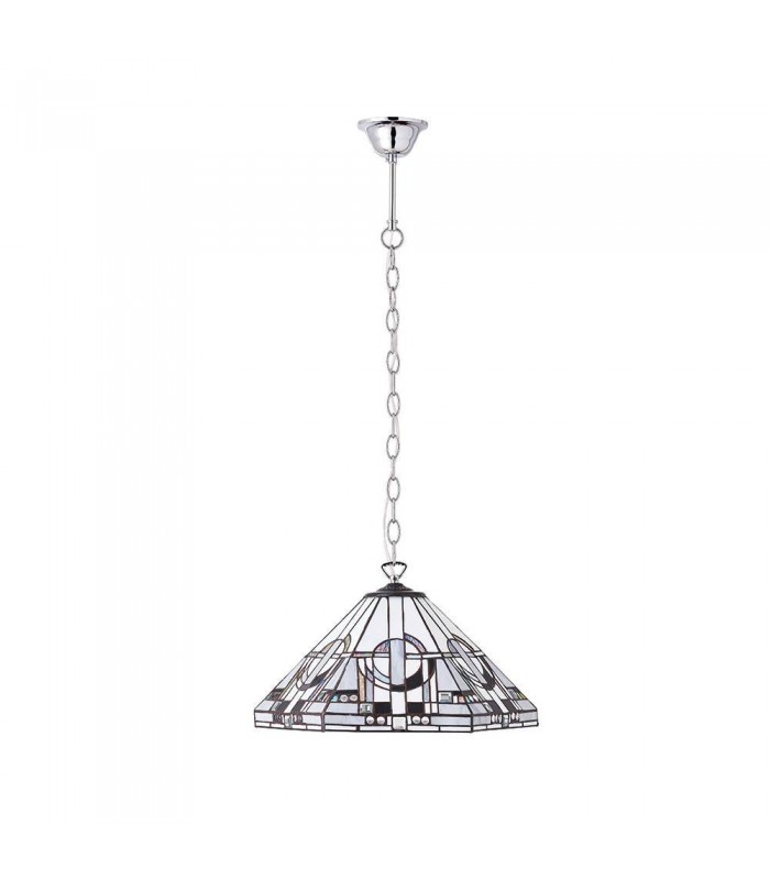 1 Light Medium Ceiling Pendant Tiffany glass, chrome effect plate, E27 - 1