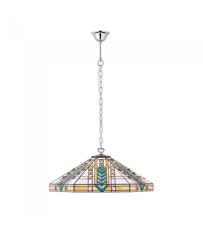 3 Light Large Ceiling Pendant Tiffany glass, chrome effect plate, E27 - 1