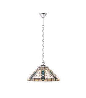 1 Light Medium Ceiling Pendant Tiffany glass, chrome effect plate, E27 - 1