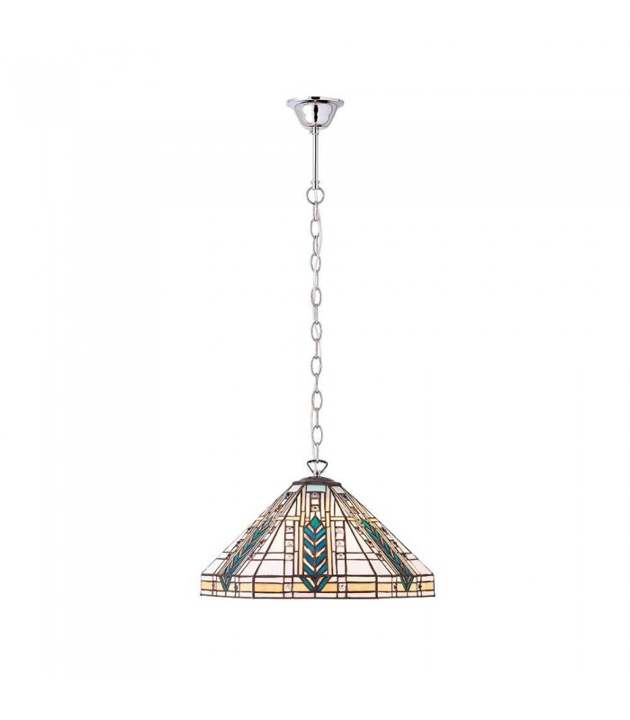 1 Light Medium Ceiling Pendant Tiffany glass, chrome effect plate, E27 - 1