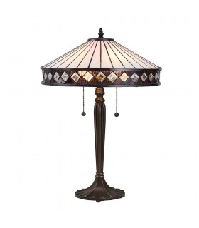 2 Light Medium Table Lamp Dark Bronze, Tiffany Glass, E27 - 1