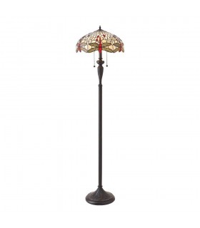 2 Light Floor Lamp Dark Bronze, Beige, Tiffany Style Glass, E27 - 1