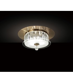 Flush Ceiling Round 4 Light Antique Brass, Glass, Crystal - 2