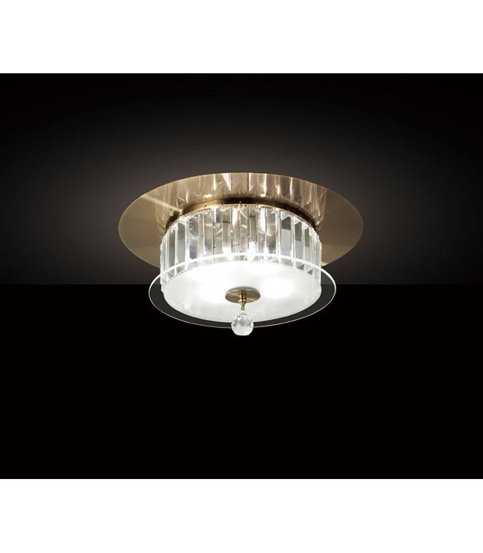 Flush Ceiling Round 4 Light Antique Brass, Glass, Crystal - 2