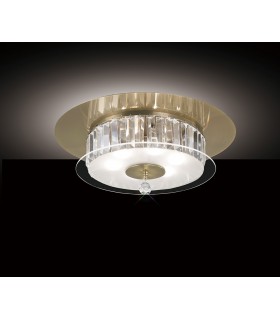 Flush Ceiling Round 6 Light Antique Brass, Glass, Crystal - 2