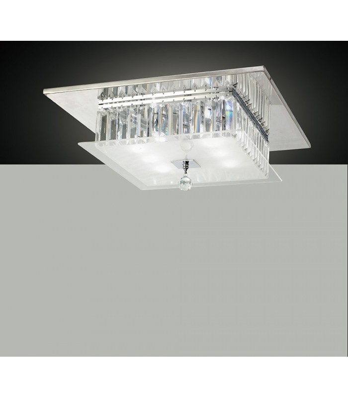 Flush Ceiling Square 6 Light Polished Chrome, Glass, Crystal - 2