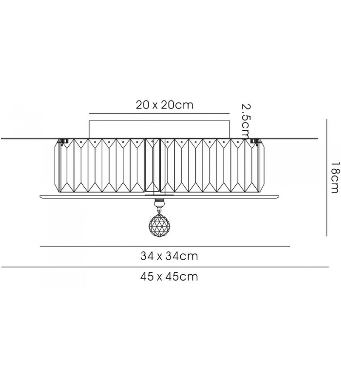Flush Ceiling Square 6 Light Polished Chrome, Glass, Crystal - 3