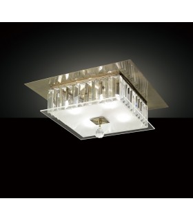 Flush Ceiling Square 4 Light Antique Brass, Glass, Crystal - 2