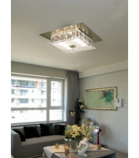 Flush Ceiling Square 6 Light Antique Brass, Glass, Crystal - 2