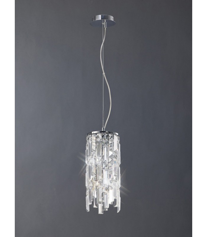 Ceiling Pendant Cylinder 2 Light Polished Chrome, Crystal - 2