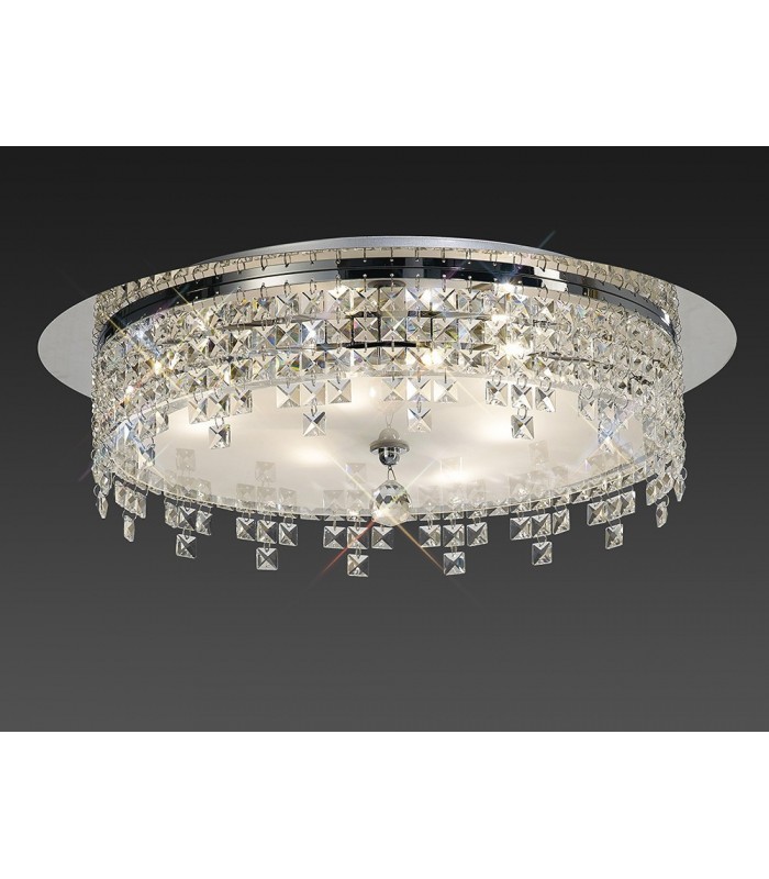 Flush Ceiling Round 4 Light Polished Chrome, Glass, Crystal - 2