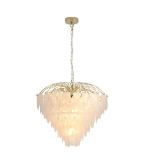 Feather 10 Light Pendant Lamp Polished Brass Frosted Glass 1x E14-1