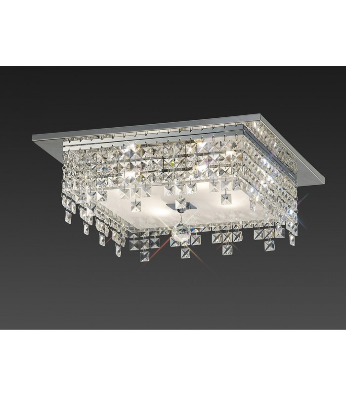 Flush Ceiling Square 4 Light Polished Chrome, Glass, Crystal - 2